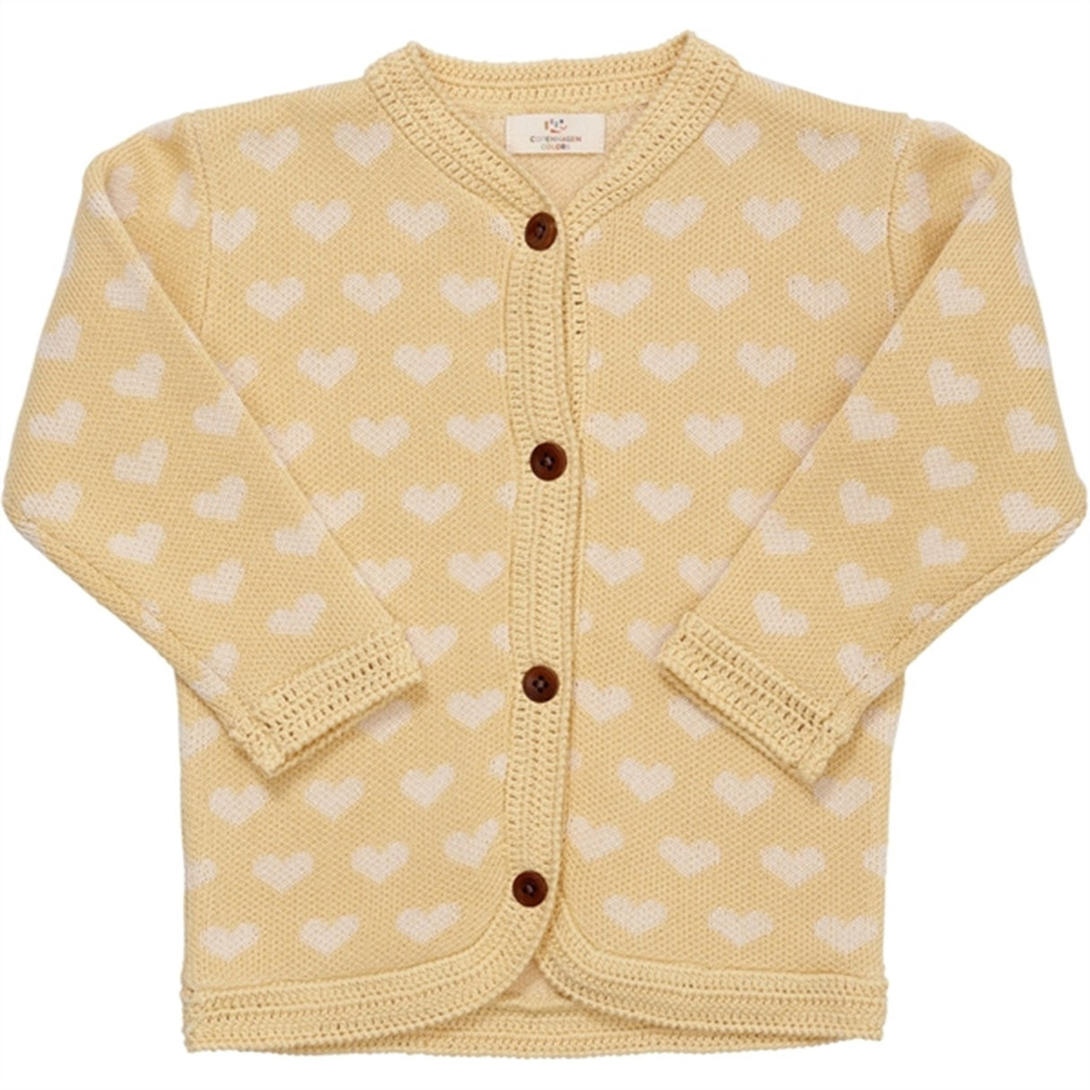 Copenhagen Colors Pale Yellow/Cream Comb. Strik Cardigan m. Hjerter