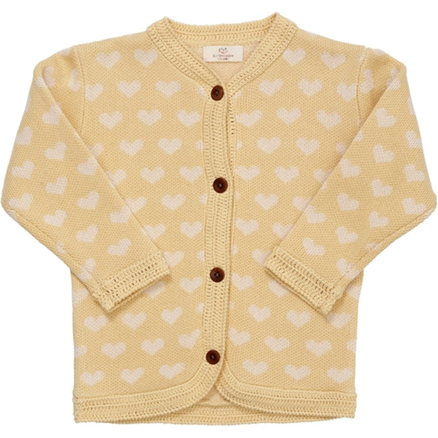 Copenhagen Colors Pale Yellow/Cream Comb. Strik Cardigan m. Hjerter