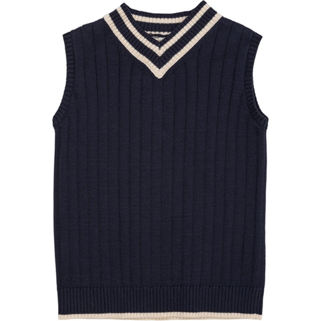 Copenhagen Colors Navy/Cream Comb. Strik Vest m. V-hals