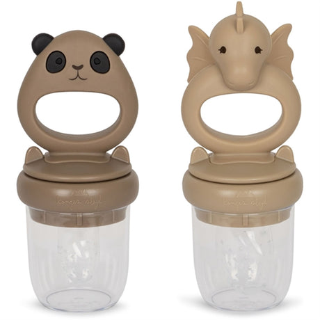 Konges Sløjd Fruit Feeder Drage & Panda 2-Pak Warm Clay/Shitake