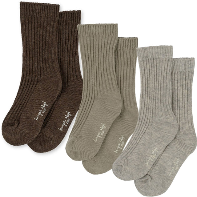 Konges Sløjd Strømper 3-Pak Rib Soft Grey/Ment/Brown