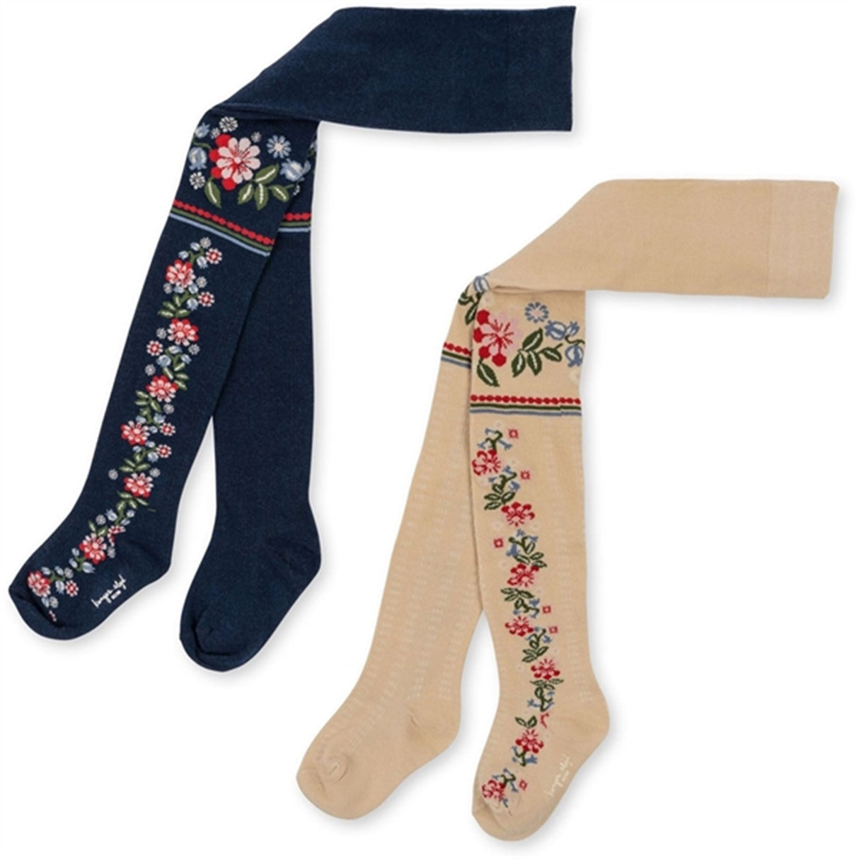 Konges Sløjd Navy/Creme 2-Pak Flower Strømpebukser med Jacquardmønster