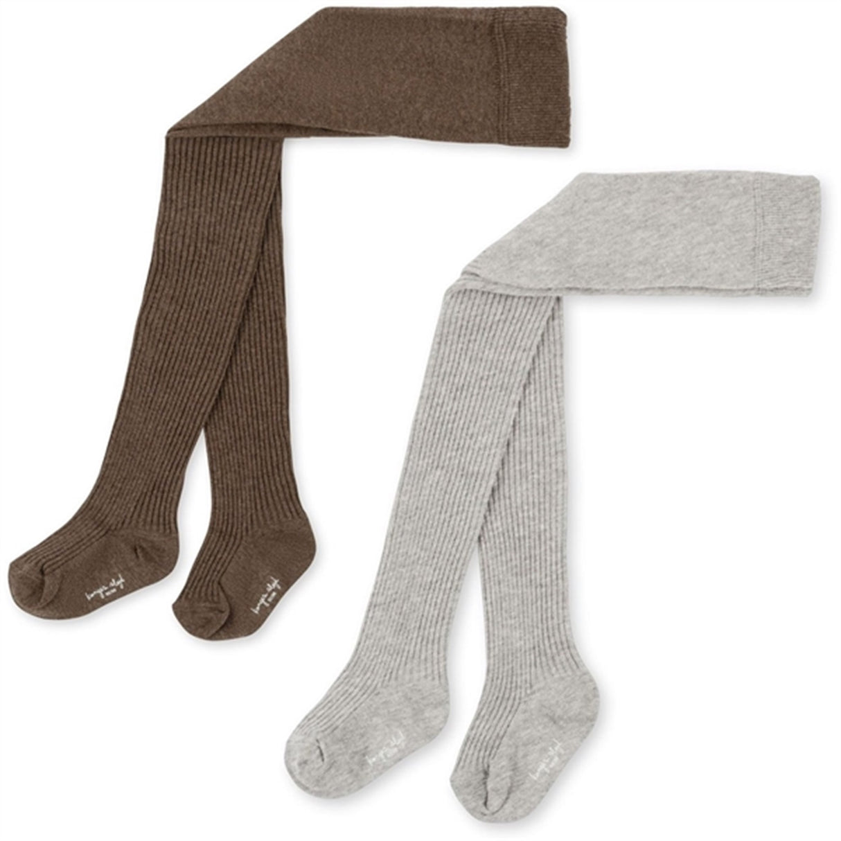 Konges Sløjd Soft Grey/Brown 2-Pak Ribstrikkede Strømpebukser