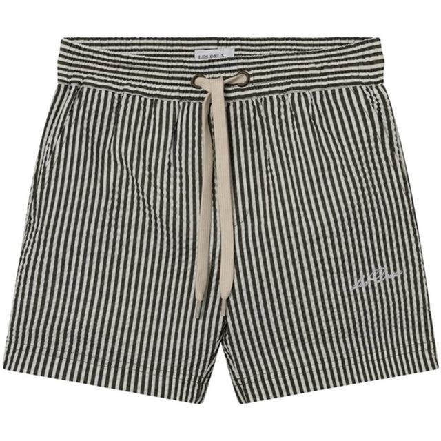 Les Deux Kids Olive Night/Ivory Stan Stripe Seersucker Badeshorts