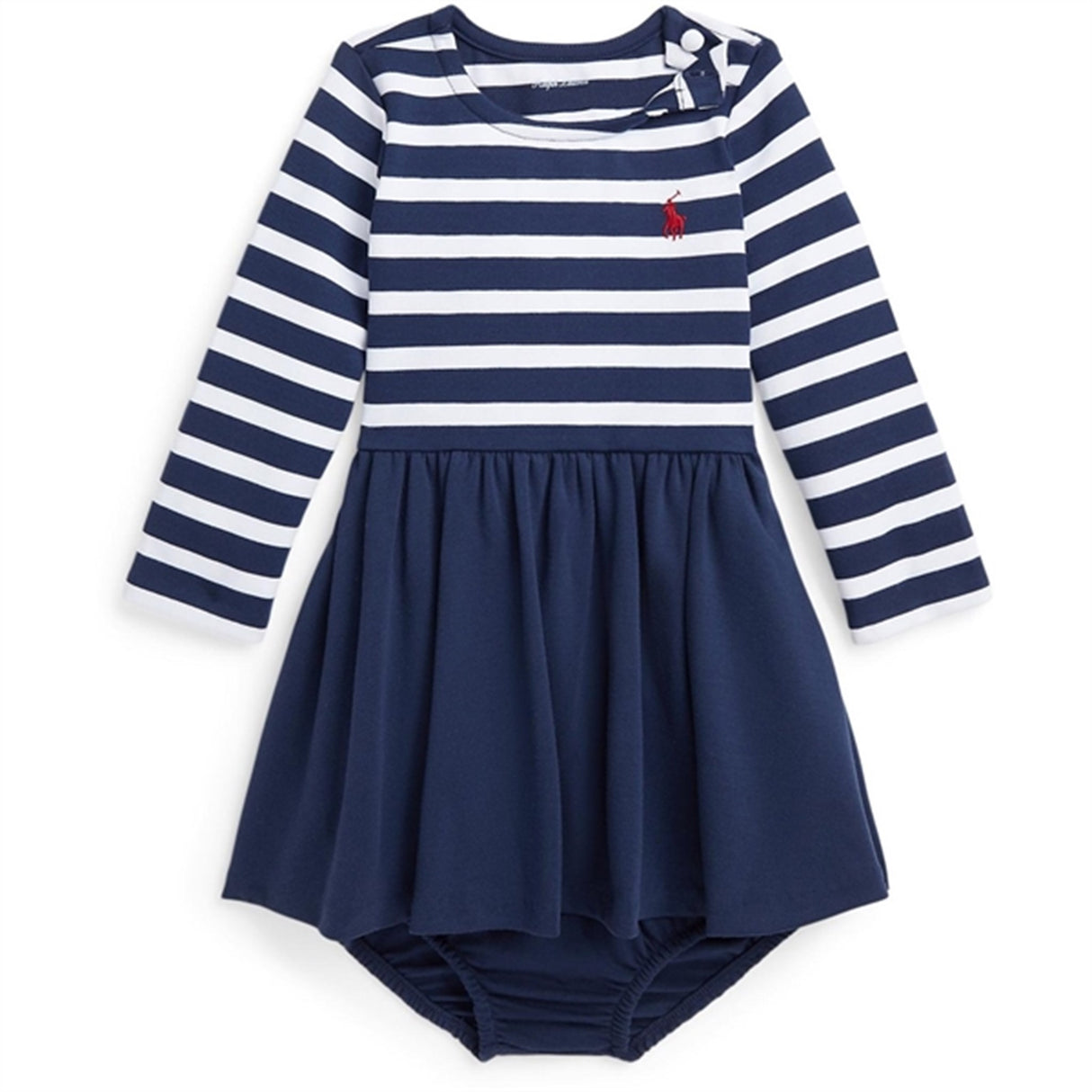 Ralph Lauren Baby Langærmet Kjole Og Bloomer Newport Navy W White