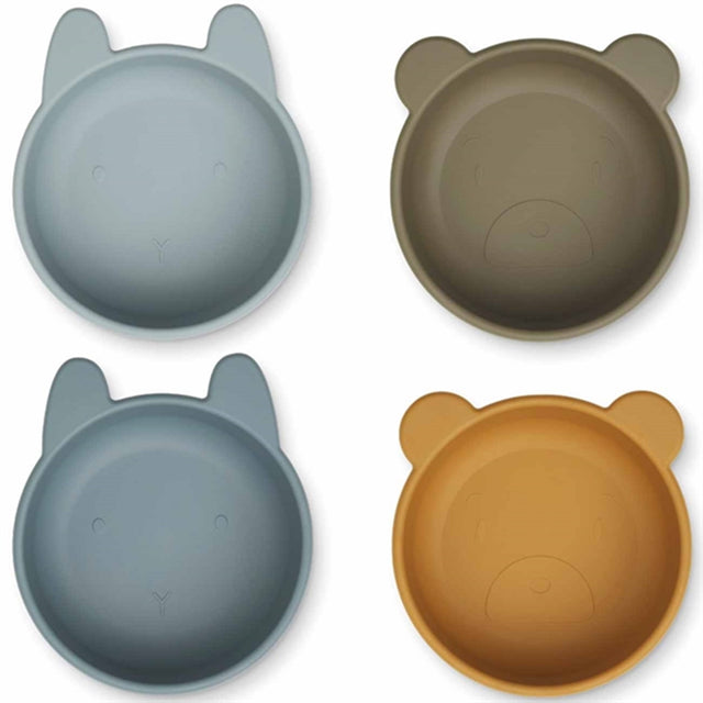 Liewood Iggy Silicone Skåle 4-Pack Golden Caramel Blue Multi Mix