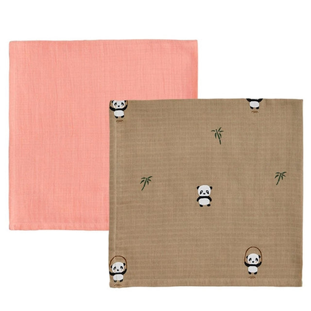 OYOY Panda Muslin Stofble 2-pak Khaki / Rose