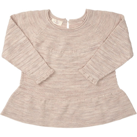 Copenhagen Colors Pale Cream Melange Merino Strik Mønster Bluse m. Frill