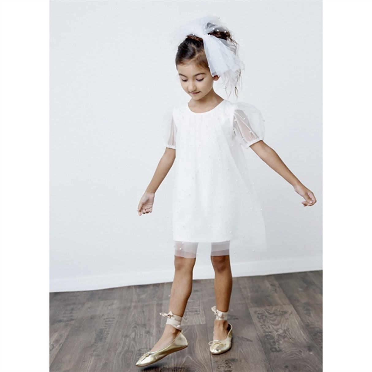 Dolly by Le Petit Tom Pearl Tulle Puff Aline Kjole White 5