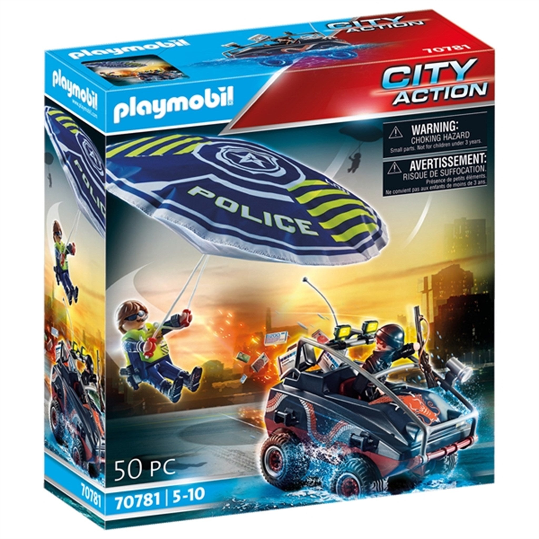 Playmobil® City Action - Politi-Faldskærm: Jagt efter Amfibiekøretøj
