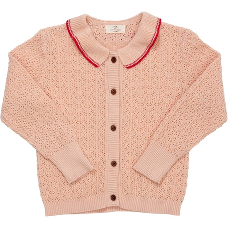 Copenhagen Colors Dusty Rose/Red Comb. Pointelle Kabelstrik Cardigan m. Krave