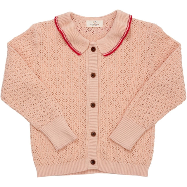 Copenhagen Colors Dusty Rose/Red Comb. Pointelle Kabelstrik Cardigan m. Krave