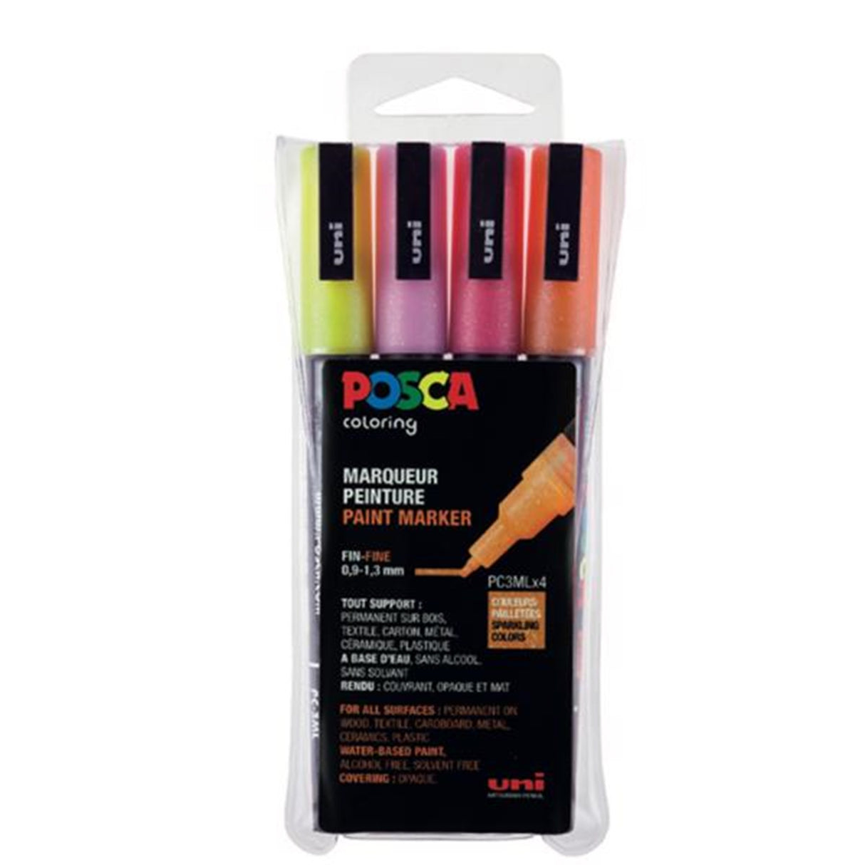 Posca Uni Marker PC-3M/4A 4 Farver Glitter Rødlige