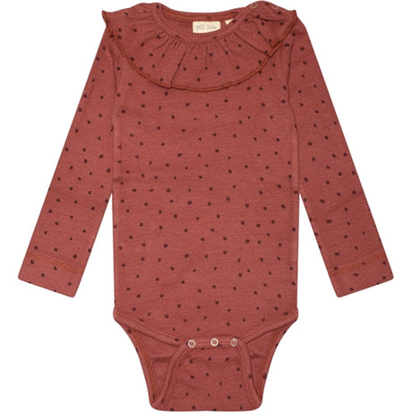 Petit Piao® Berry Dust/Dark Red Body Modal Printed Dot O-neck Frill