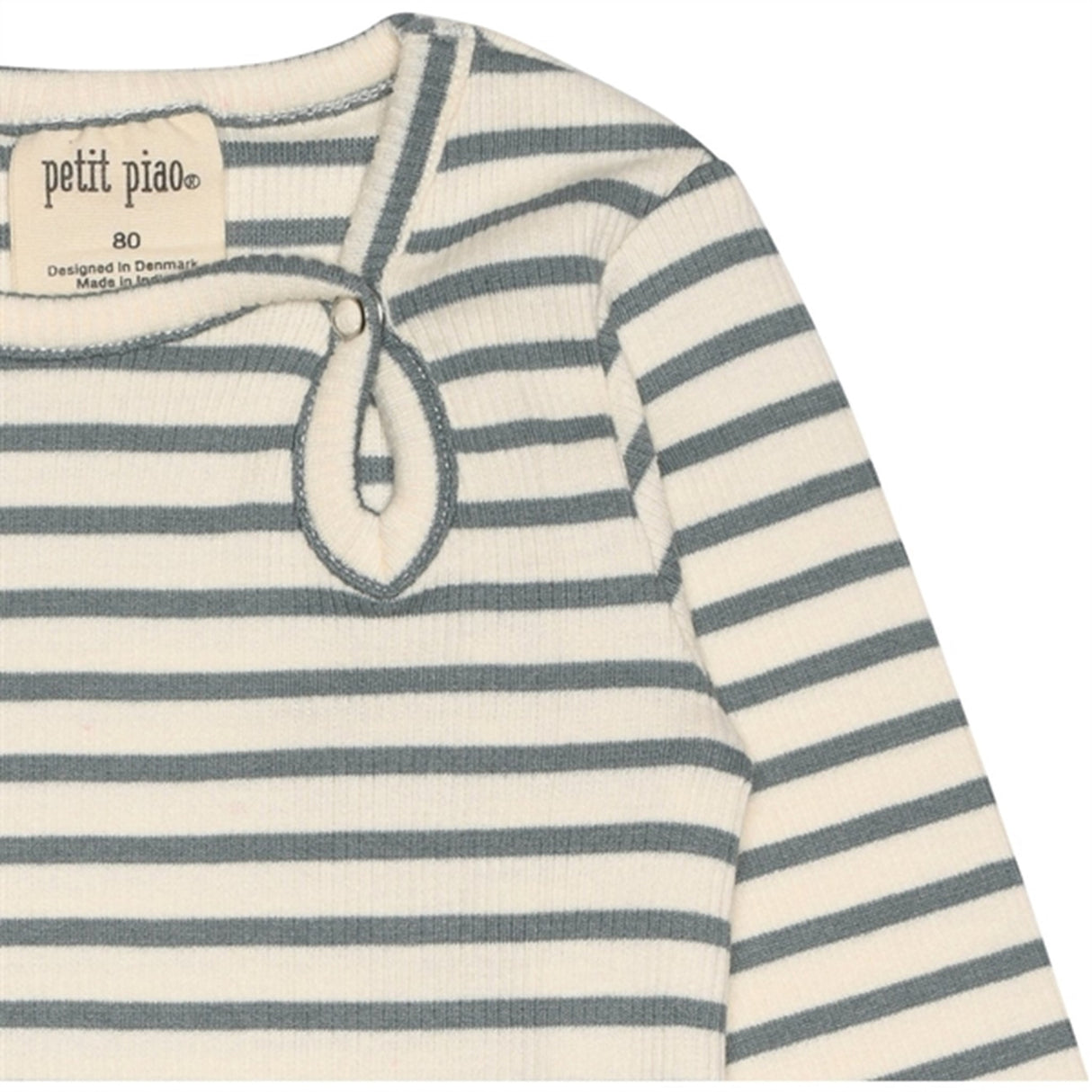 Petit Piao Light Petrol/Offwhite Body L/S Modal Striped 2