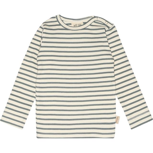 Petit Piao Light Petrol/Offwhite Bluse Modal Striped