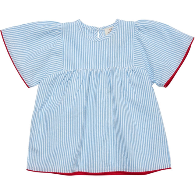 Copenhagen Colors Sky Blue W Cream Stripe Seersucker Bluse