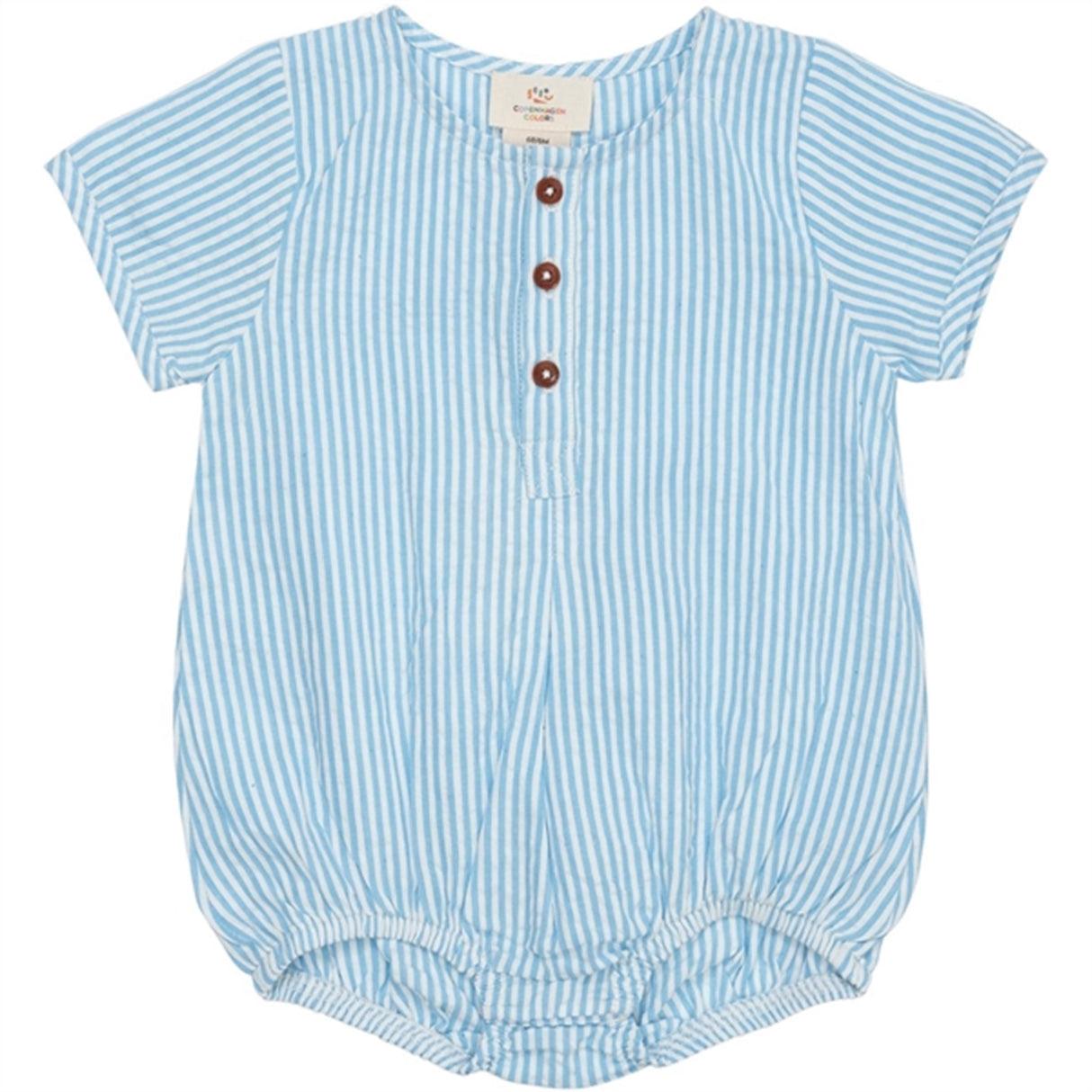 Copenhagen Colors Sky Blue W Cream Stripe Seersucker Romper m. ærmer