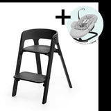 Stokke® Steps™ Chair Black inkl. Bouncer i Grey Clouds