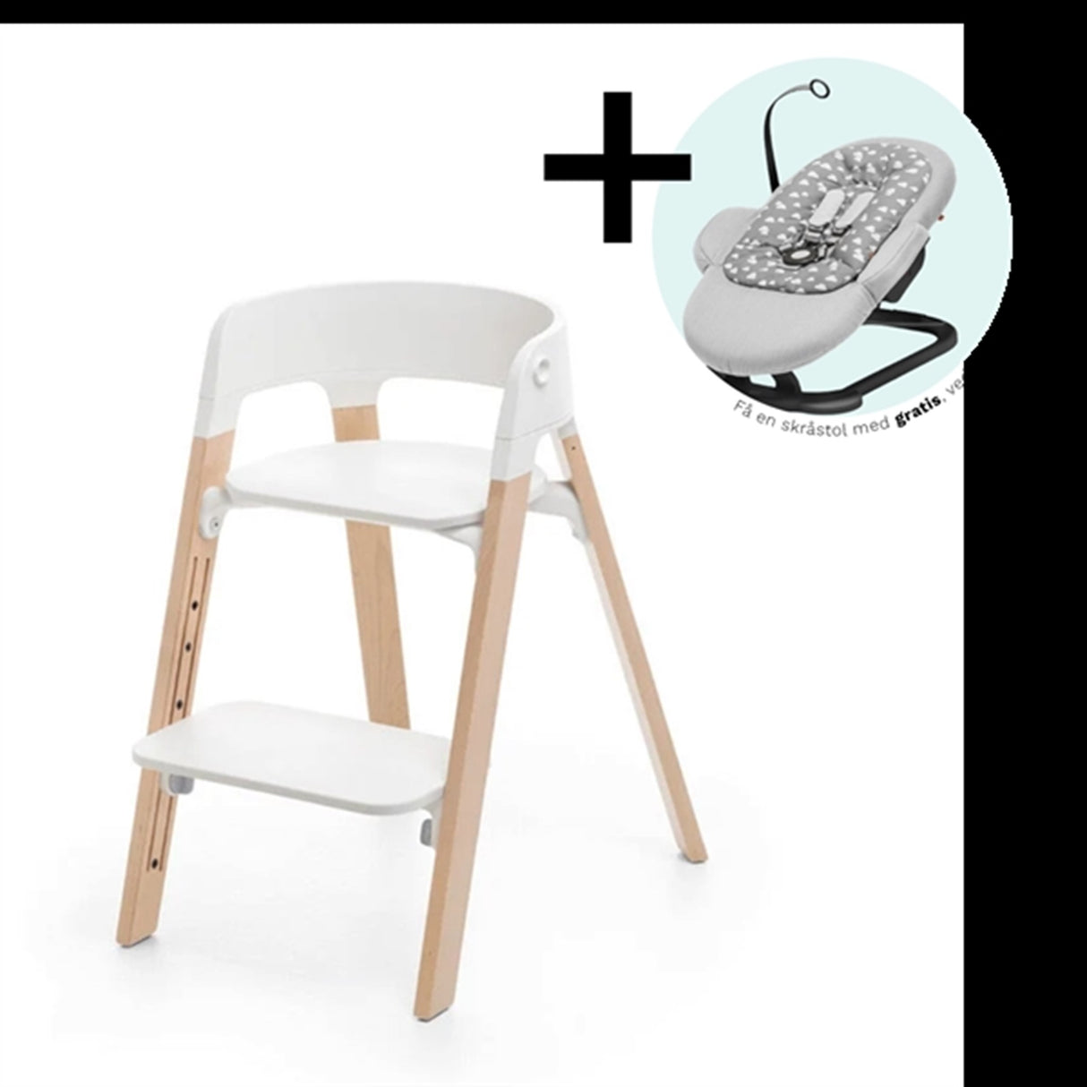 Stokke® Steps™ Chair White Natural inkl. Bouncer i Grey Clouds