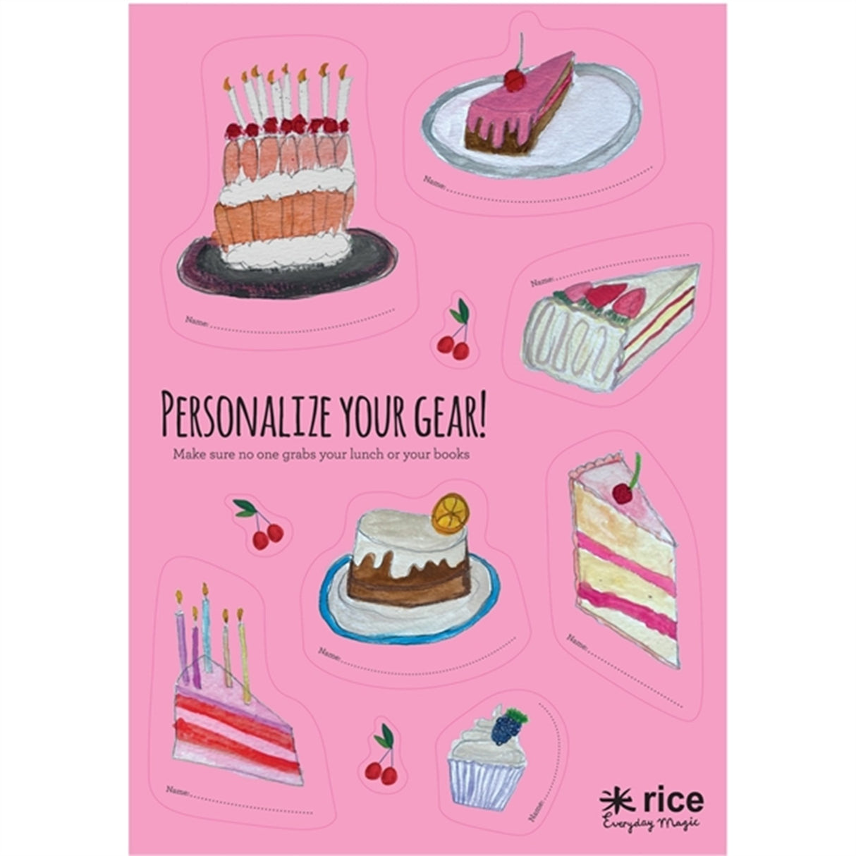 RICE Cake Theme Klistermærker til Madkasse