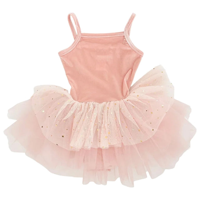 Dolly by Le Petit Tom Stars & Moon Velvet Leotard With Tulle Tutu Kjole Ballet Pink