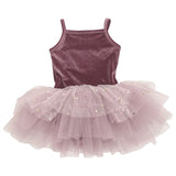 Dolly by Le Petit Tom Stars & Moon Velvet Leotard With Tulle Tutu Kjole Dusty Violet