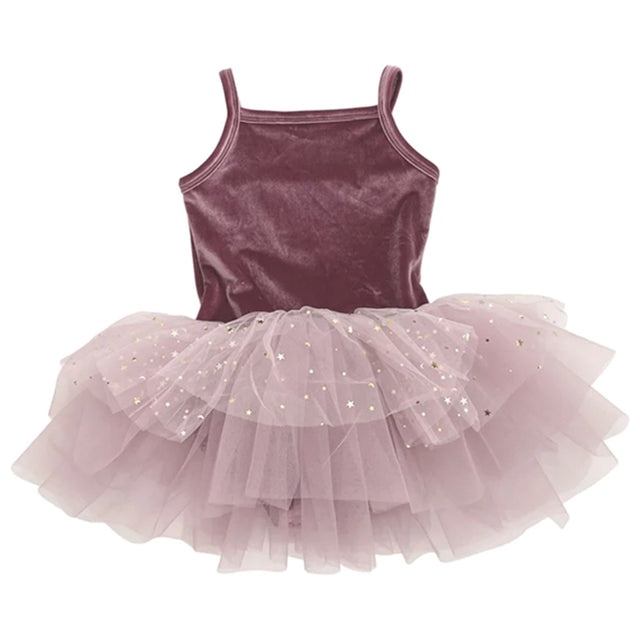 Dolly by Le Petit Tom Stars & Moon Velvet Leotard With Tulle Tutu Kjole Dusty Violet