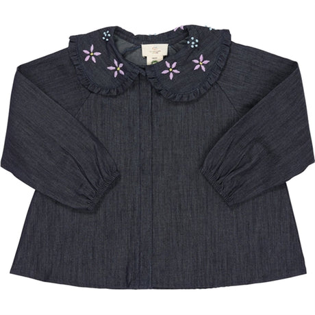 Copenhagen Colors Dk Denim Blue Denim Bluse m. Broderi